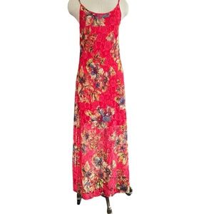 FIRE Los Angeles Size Medium Maxi Dress Red Floral Lace Sleeveless Spag Straps